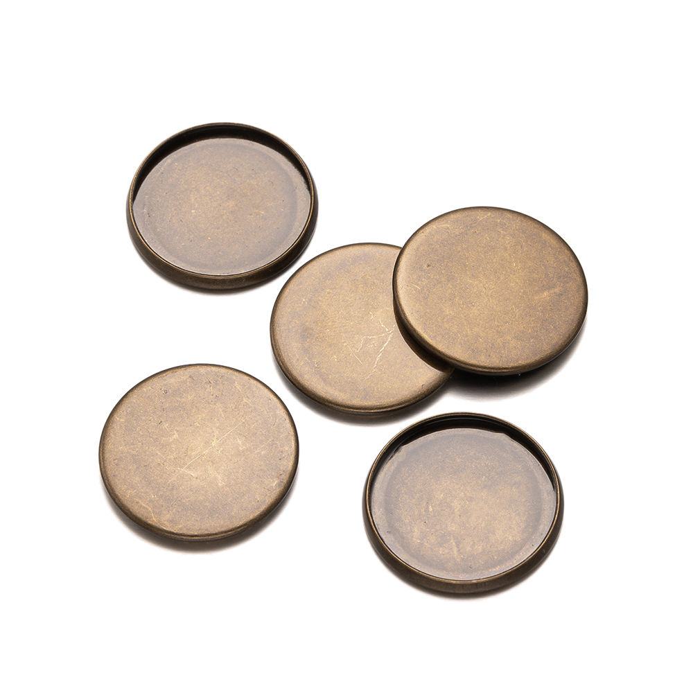 Bezels Set Pendant - Plateaux ronds plats en Bronze Antique,