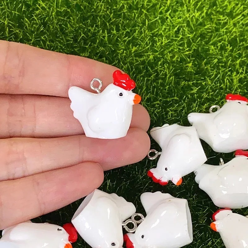 Resin Craft Supplies - 10 Breloques Mignonnes Mini Poulets 3D