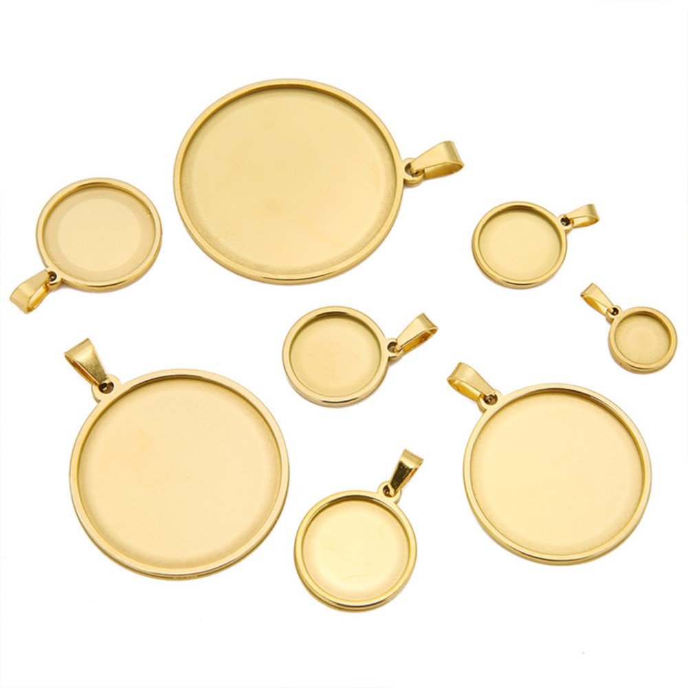 Bezels Set Pendant - Cabochon rond en acier inoxydable, 5