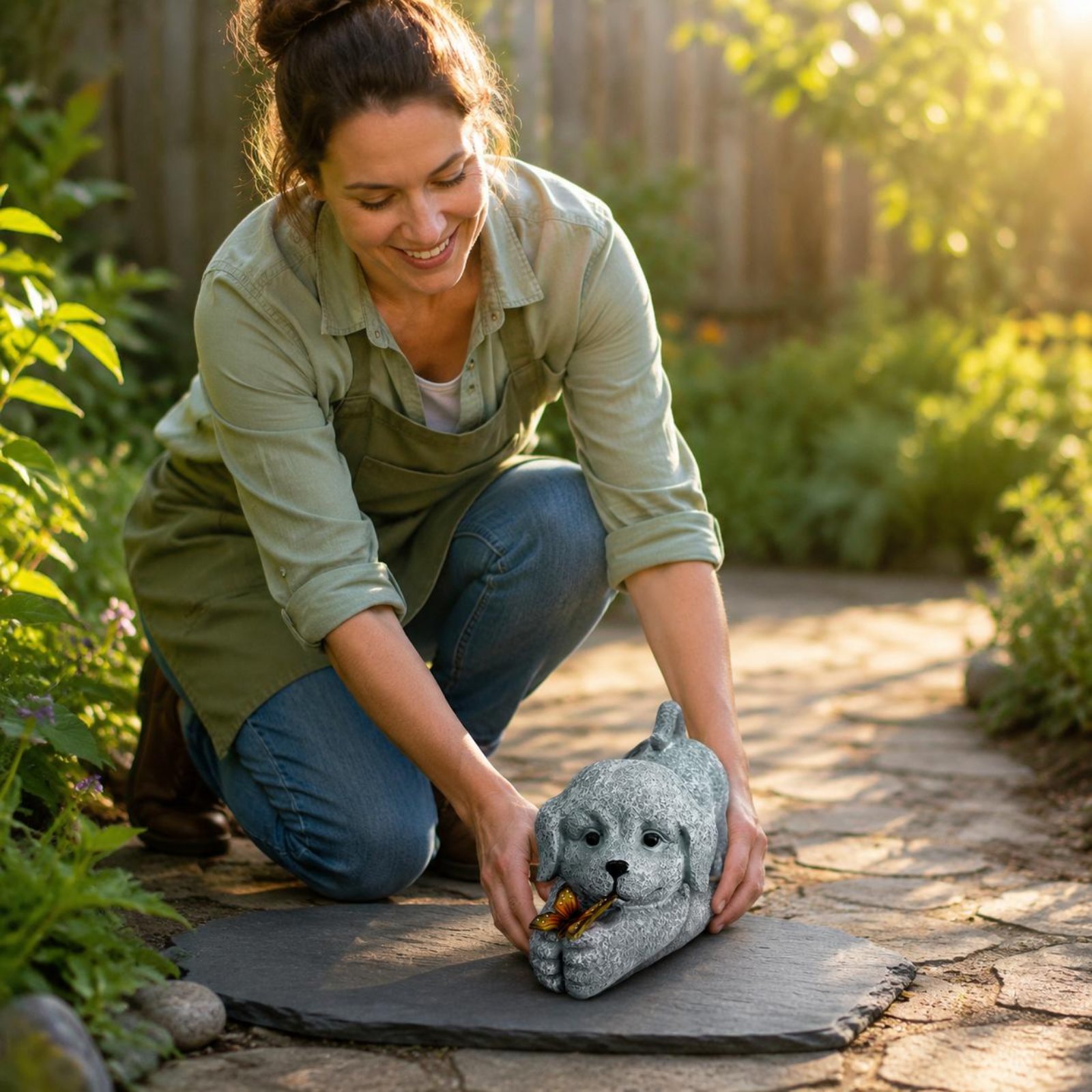 Resin Crafts - Statue de chien solaire en résine,